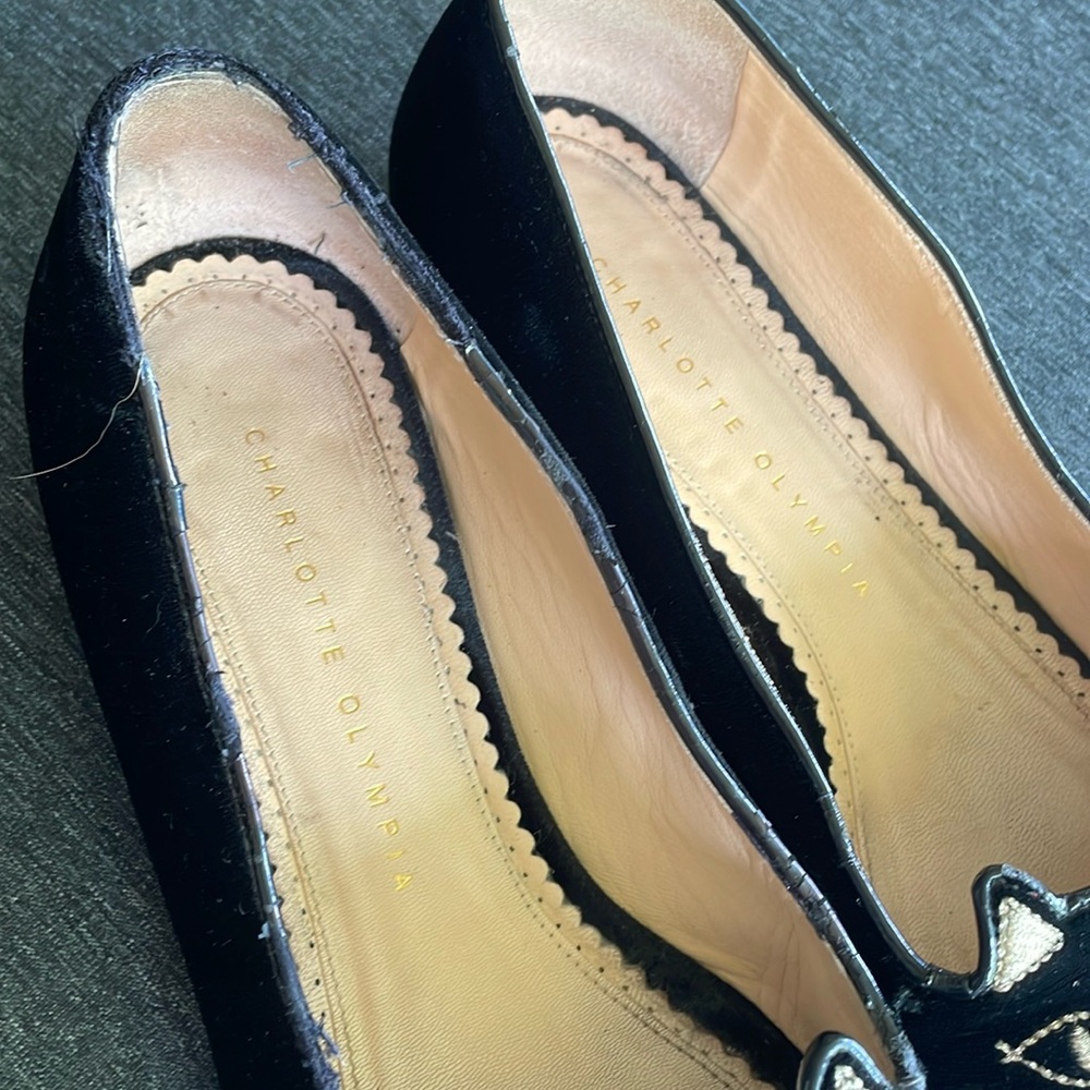Charlotte Olympia kitty flats black velour EU 38,5 fits US 8 - Picture 5 of 6
